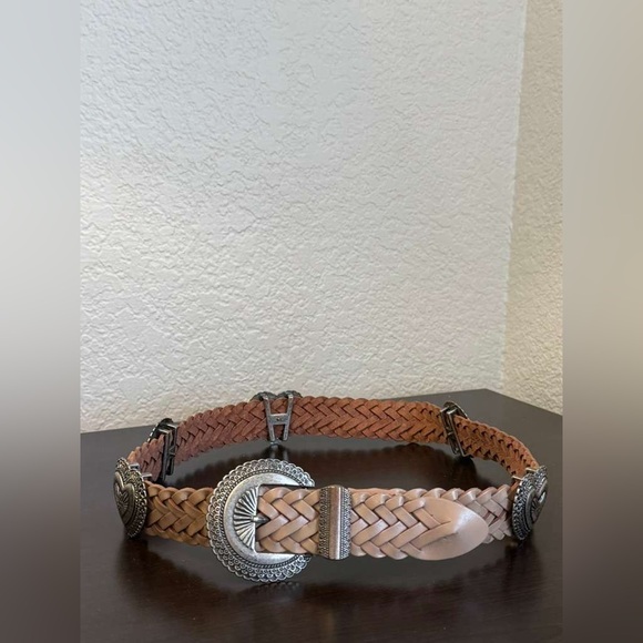 NUOVO Braided Leather Western Concho Belt – Boho Cowgirl Style – Size L Tan - Picture 2 of 10